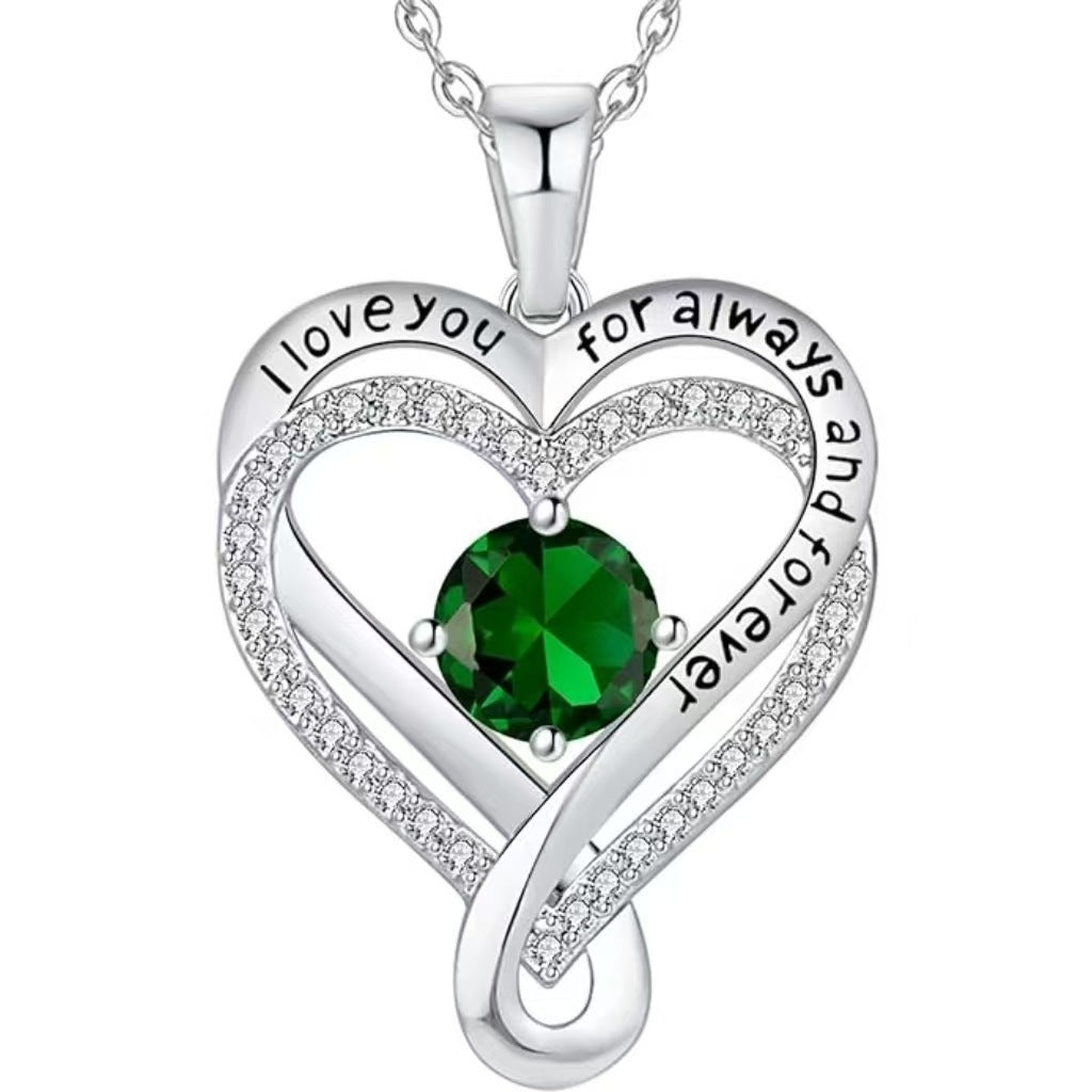925 Sterling Silver Custom Heart Necklace with Birthstone