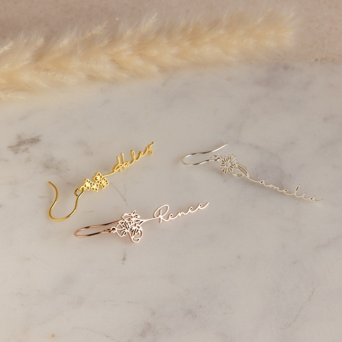 Custom Name with Birth Flower Earring