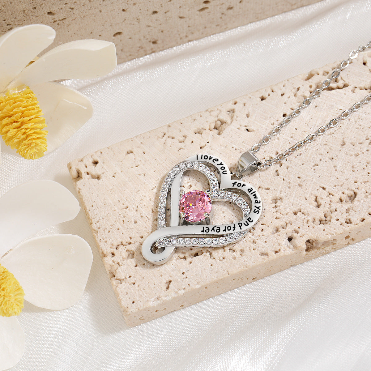 925 Sterling Silver Custom Heart Necklace with Birthstone