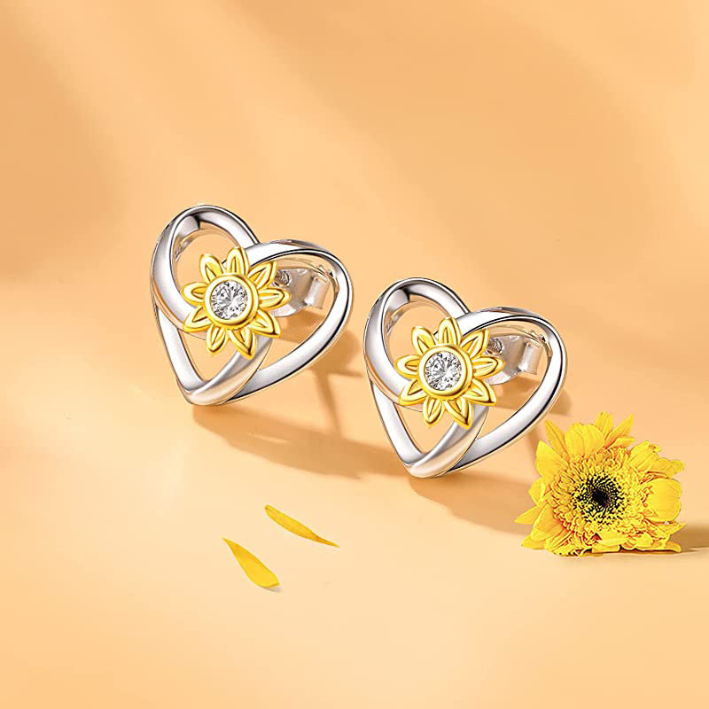 (Non-personalized) Sunflower Heart Stud Earring