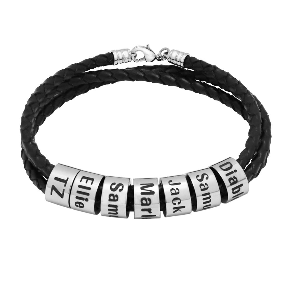 Personalized Mens Woven Leather Bracelet, Christmas Father's Day Gift for Dad Boyfriend Husband