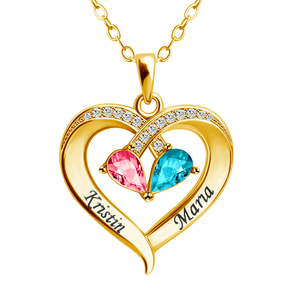 Personalized Birthstone Heart Necklace, Gift for Girlfriend Wife Mom Friends