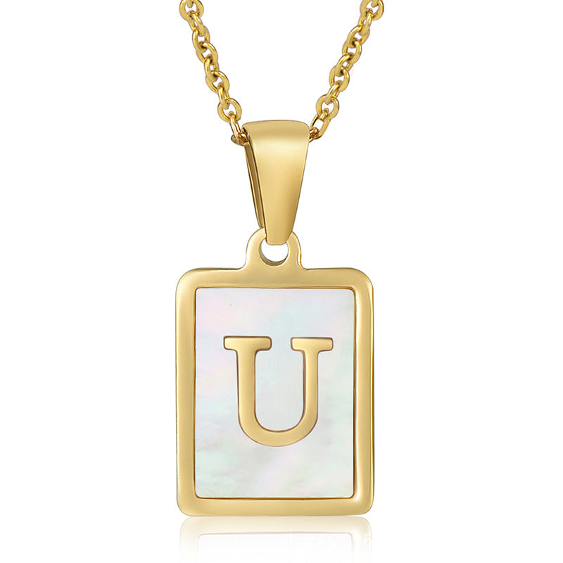 18K Plated Shell Initial Letter Necklace