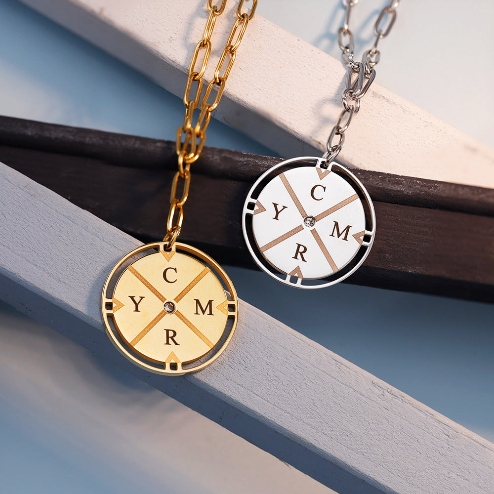 Custom Letter Compass Necklace for Couples Women Men