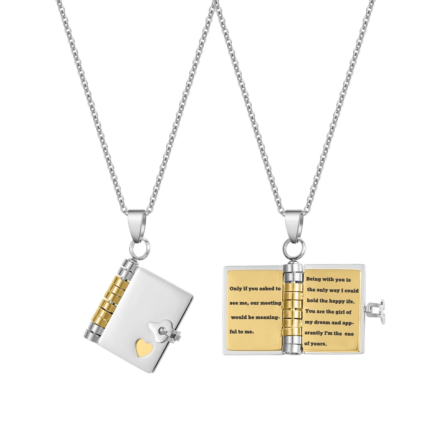 18K Plated Personalized Message Book Pendant Necklace