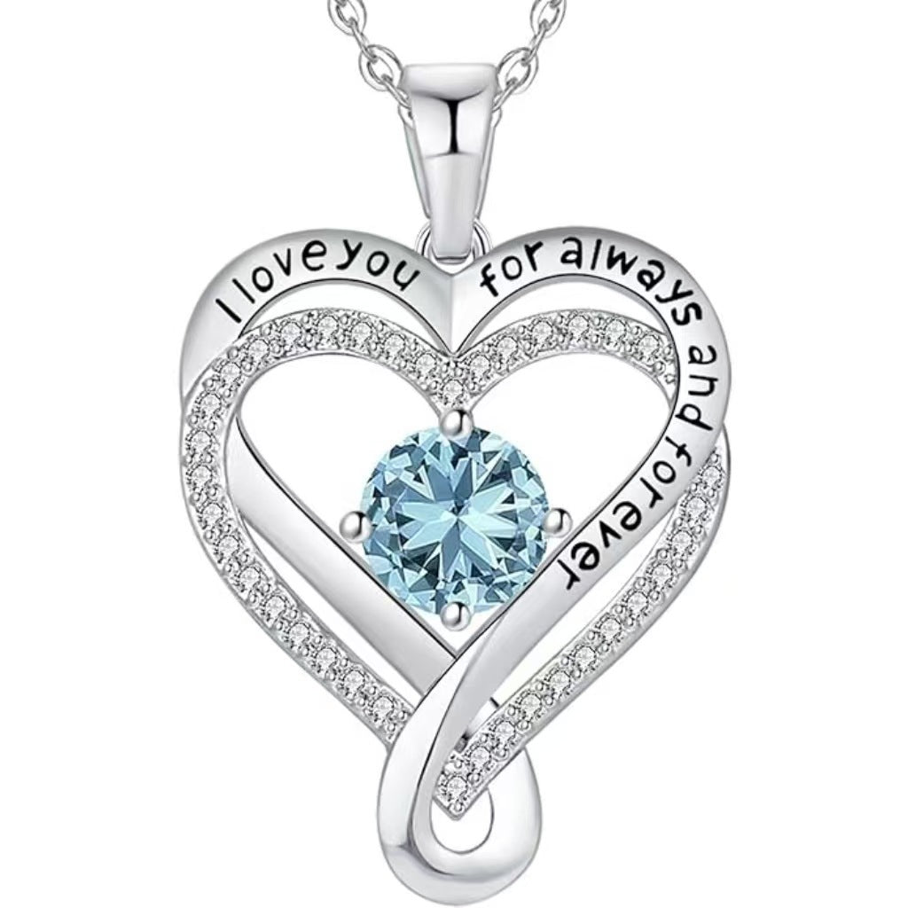 925 Sterling Silver Custom Heart Necklace with Birthstone