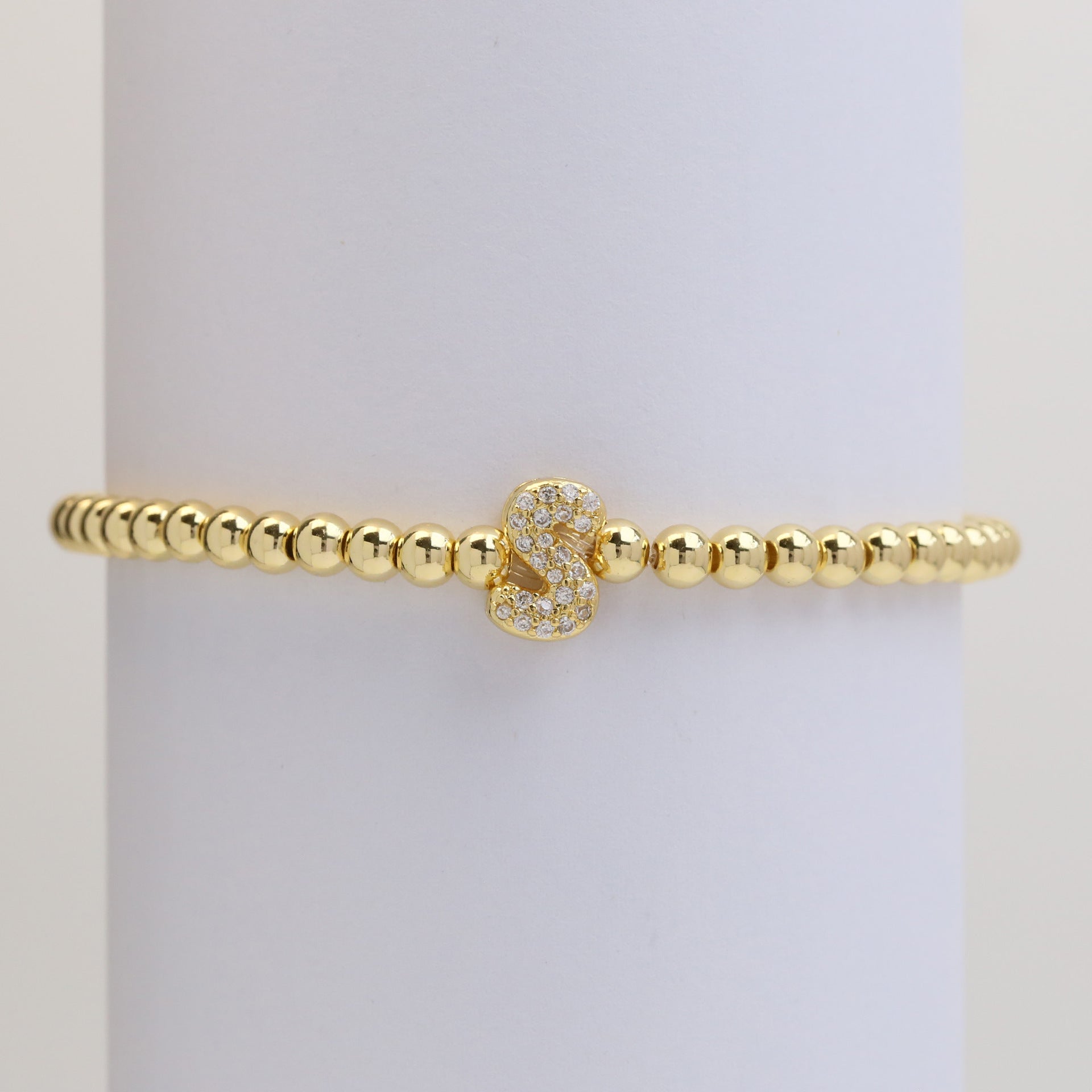 18K Plated Copper Beads Bubble Initial Letter Bracelet