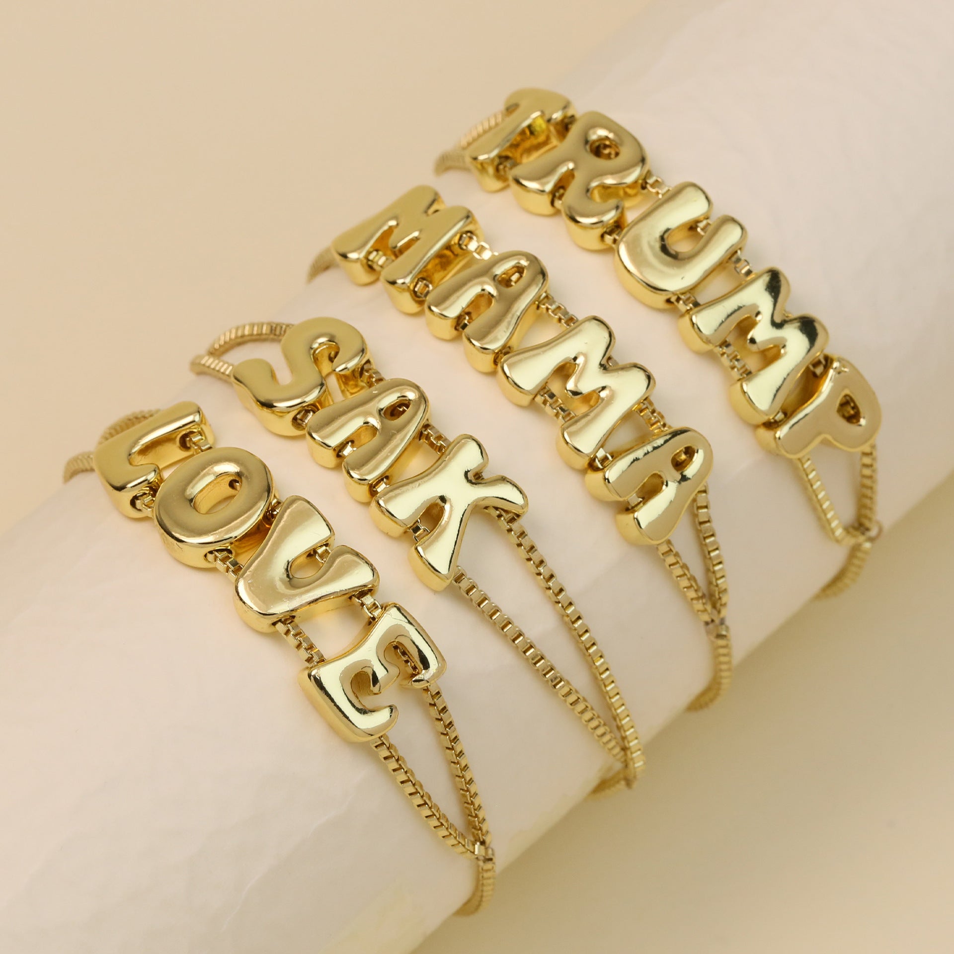 18K Brass Personalized Bubble Letter Name Bracelet