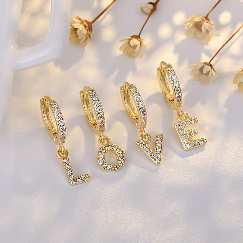 Letter Earring with Micro Crystal