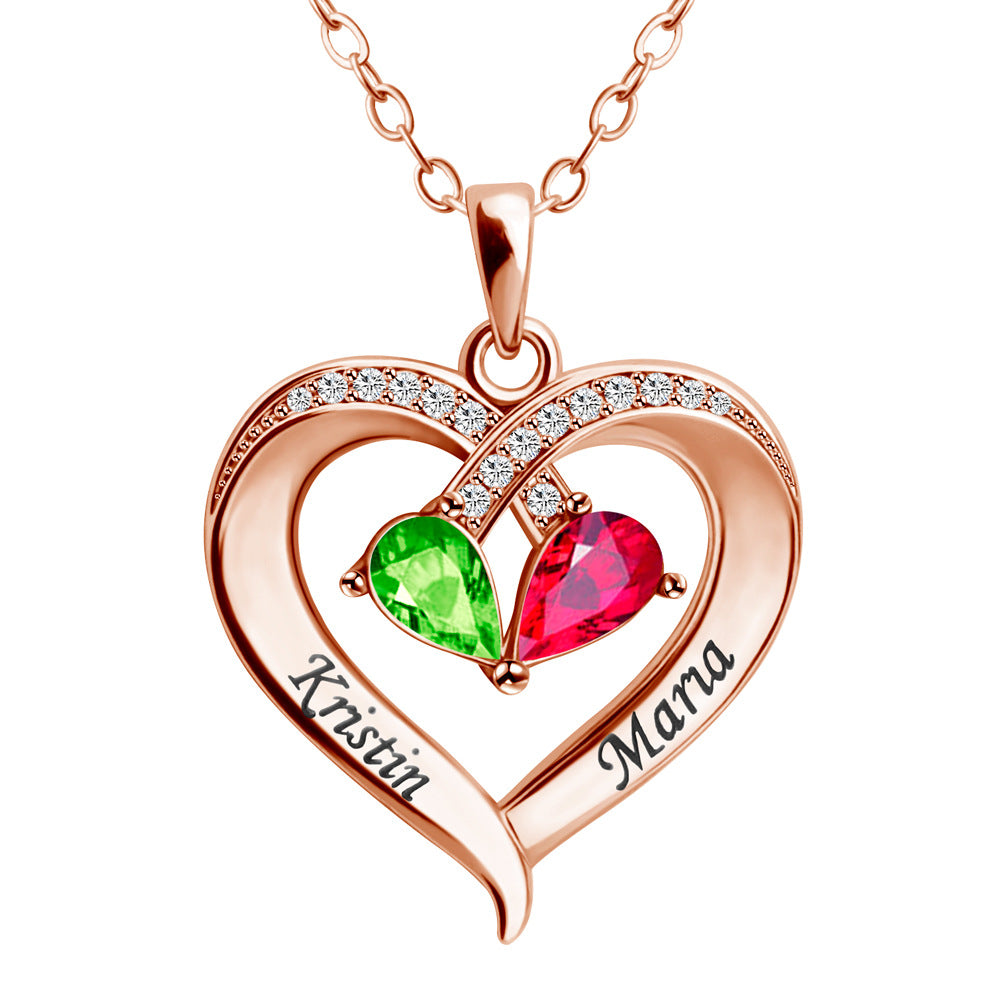 Personalized Birthstone Heart Necklace, Gift for Girlfriend Wife Mom Friends