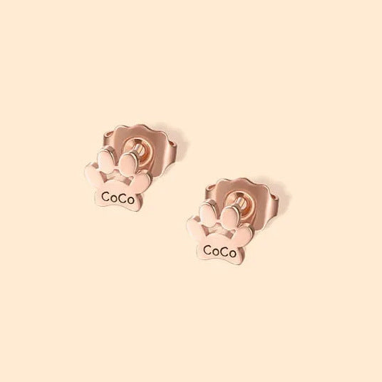 Engraved Paw Print Name Earrings, Gift for Pet Lovers, Pet Remembrance Studs
