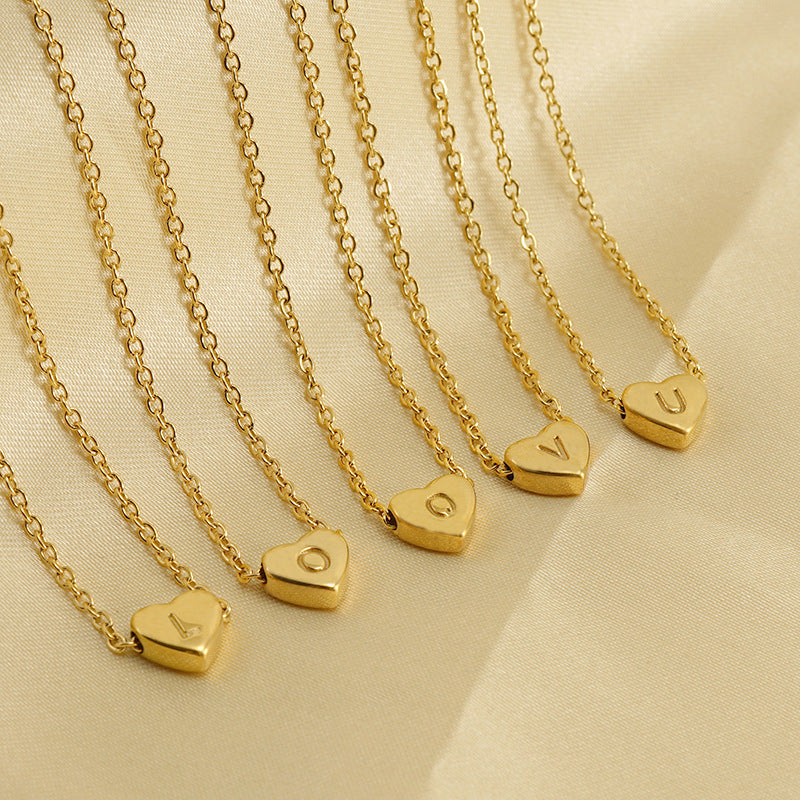 18K Plated Heart Initial Letter Necklace