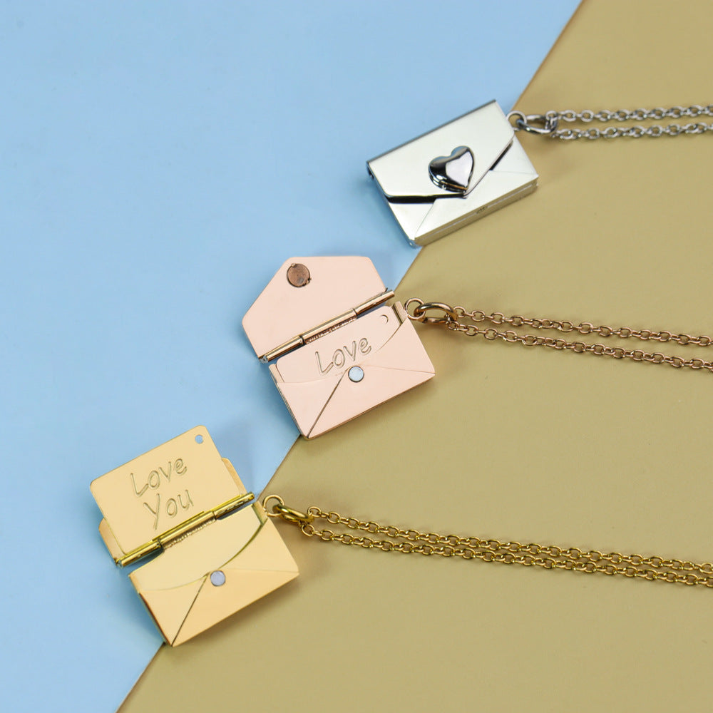 Envelope Necklace with Custom Engraving, Love Letter Secret Message Necklace, Gift for Girlfriend/Friend/Sister/Daughter/Wife/Mom/Women