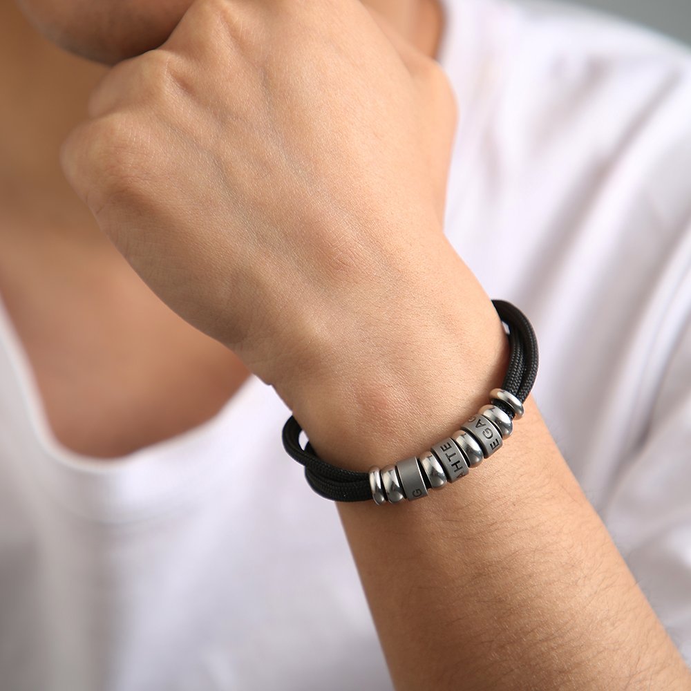 Custom Black Obsidian Family Name Dad Bracelet