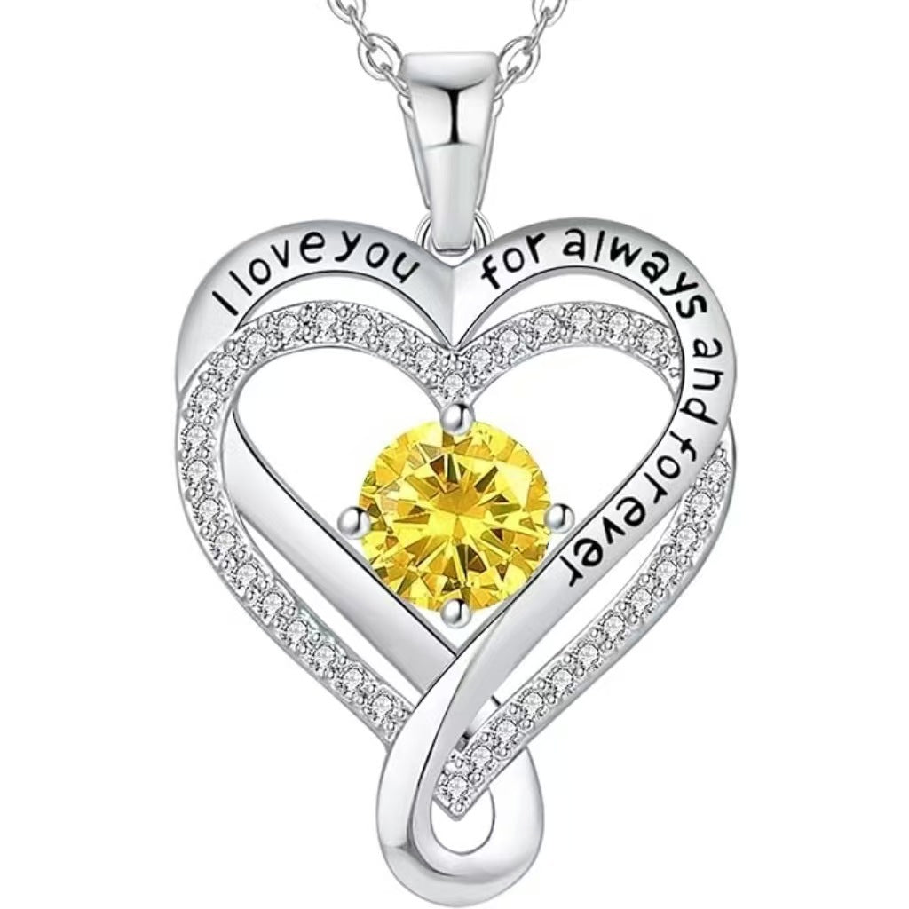 925 Sterling Silver Custom Heart Necklace with Birthstone
