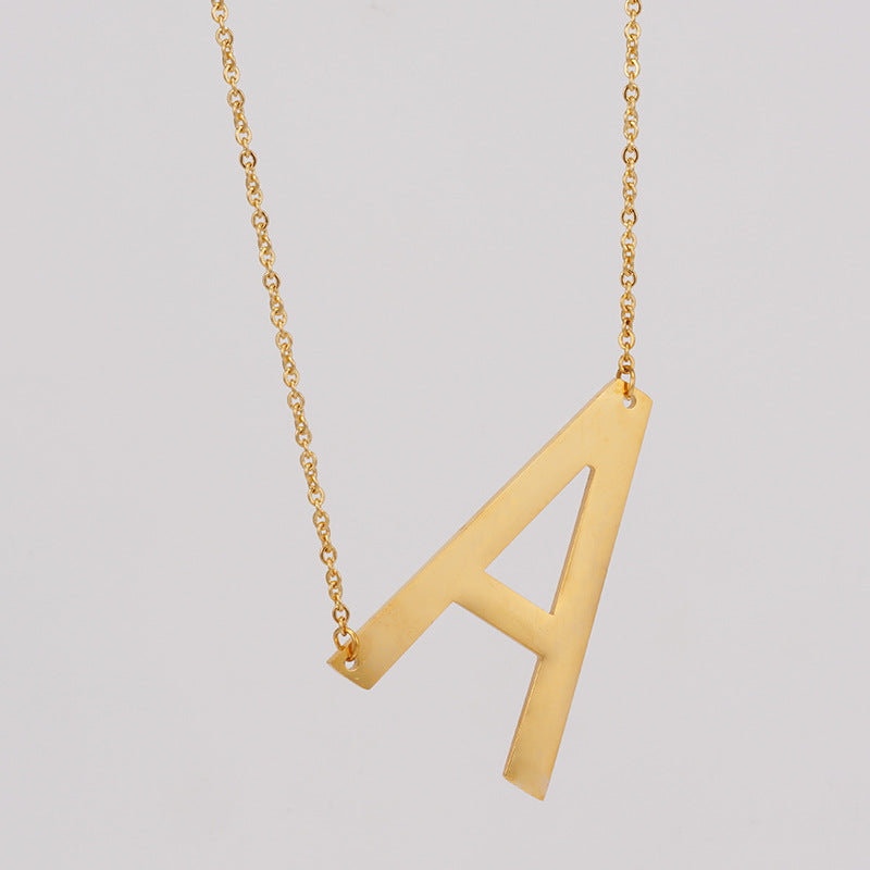 18K Plated Stainless Steel Big Initial Letter Necklace