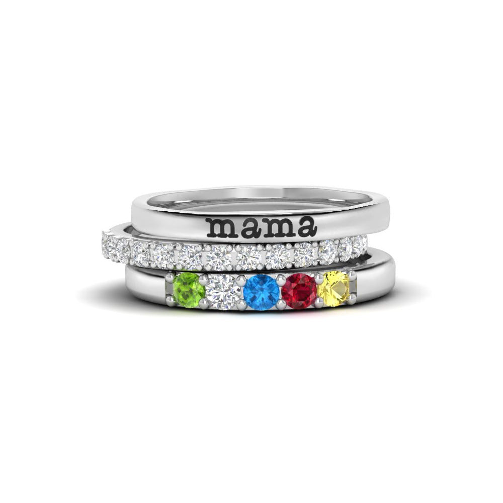 Custom Name Birthstone Rings 3pcs/set