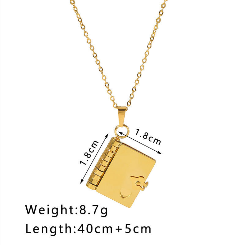 18K Plated Personalized Message Book Pendant Necklace