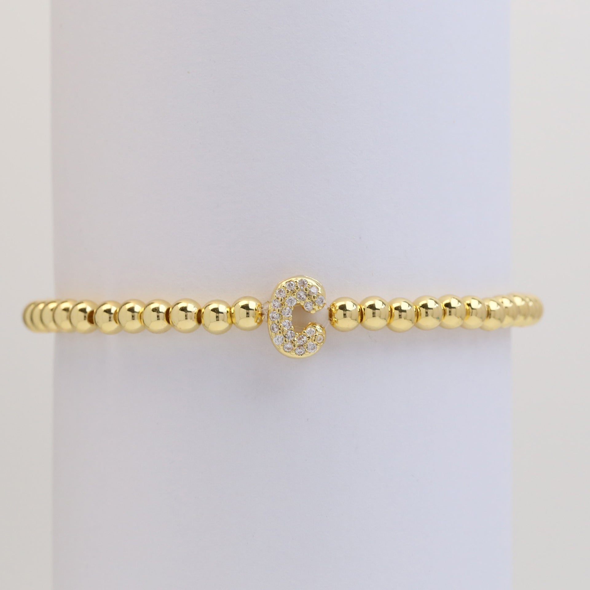 18K Plated Copper Beads Bubble Initial Letter Bracelet
