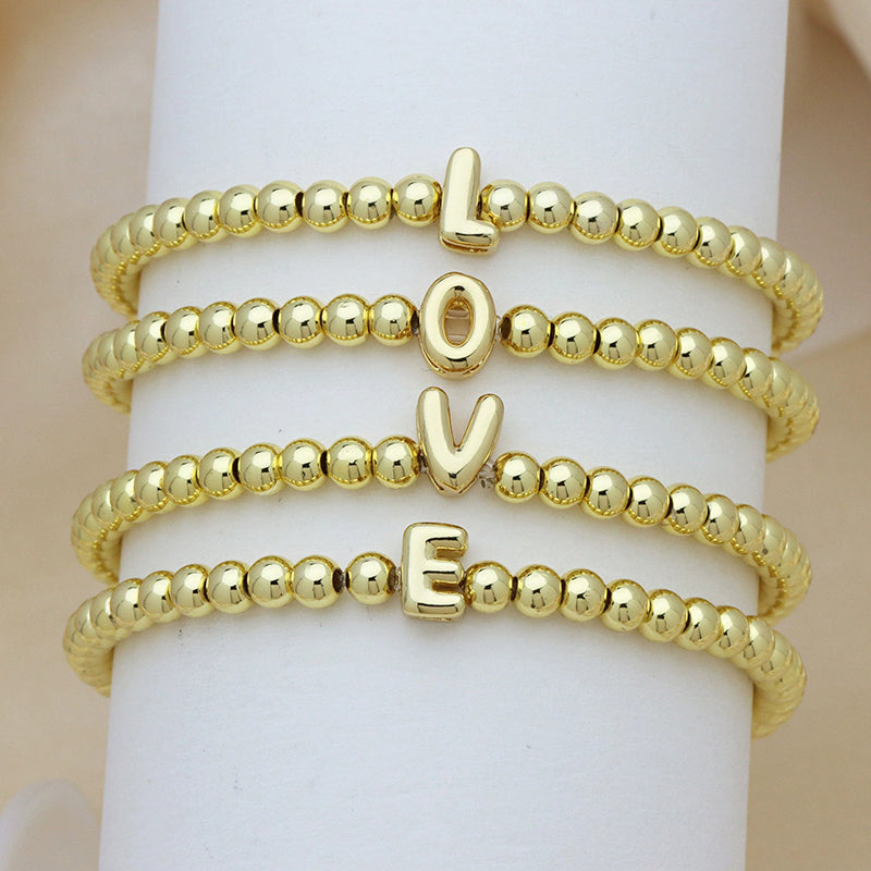 Custom 18K Plated Beads Letter Bracelet