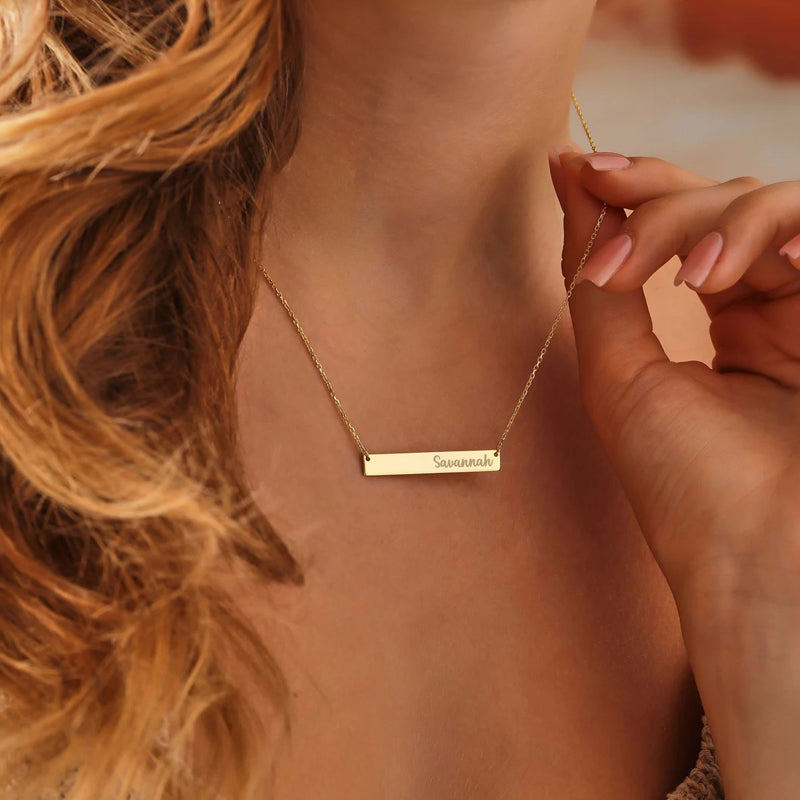 18K Plated Personalized Name / Message Bar Necklace
