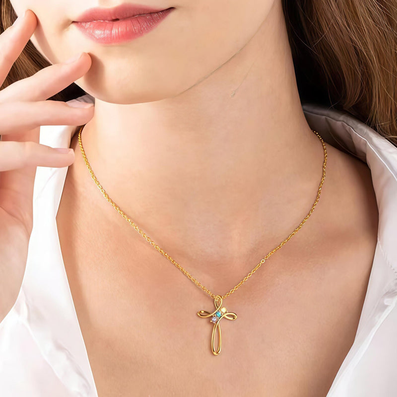 Custom Family Birthstone Cross Necklace