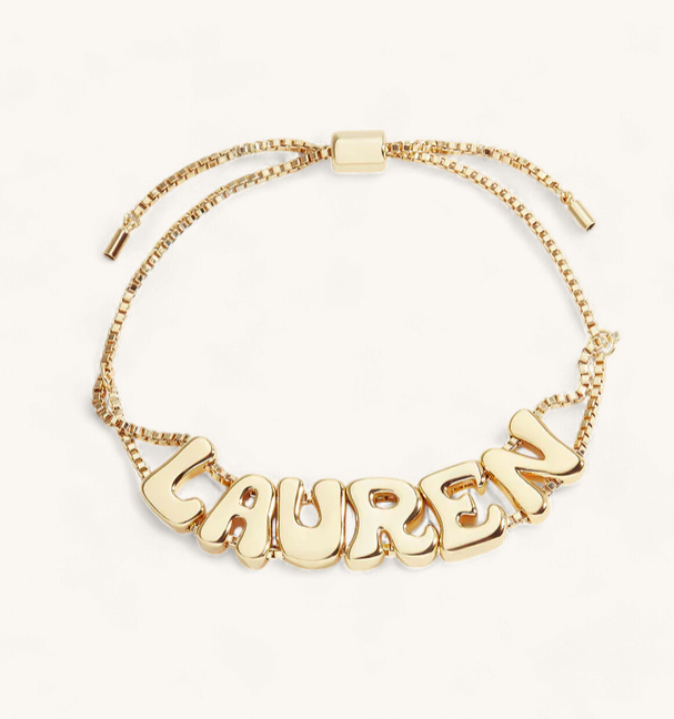 18K Brass Personalized Bubble Letter Name Bracelet