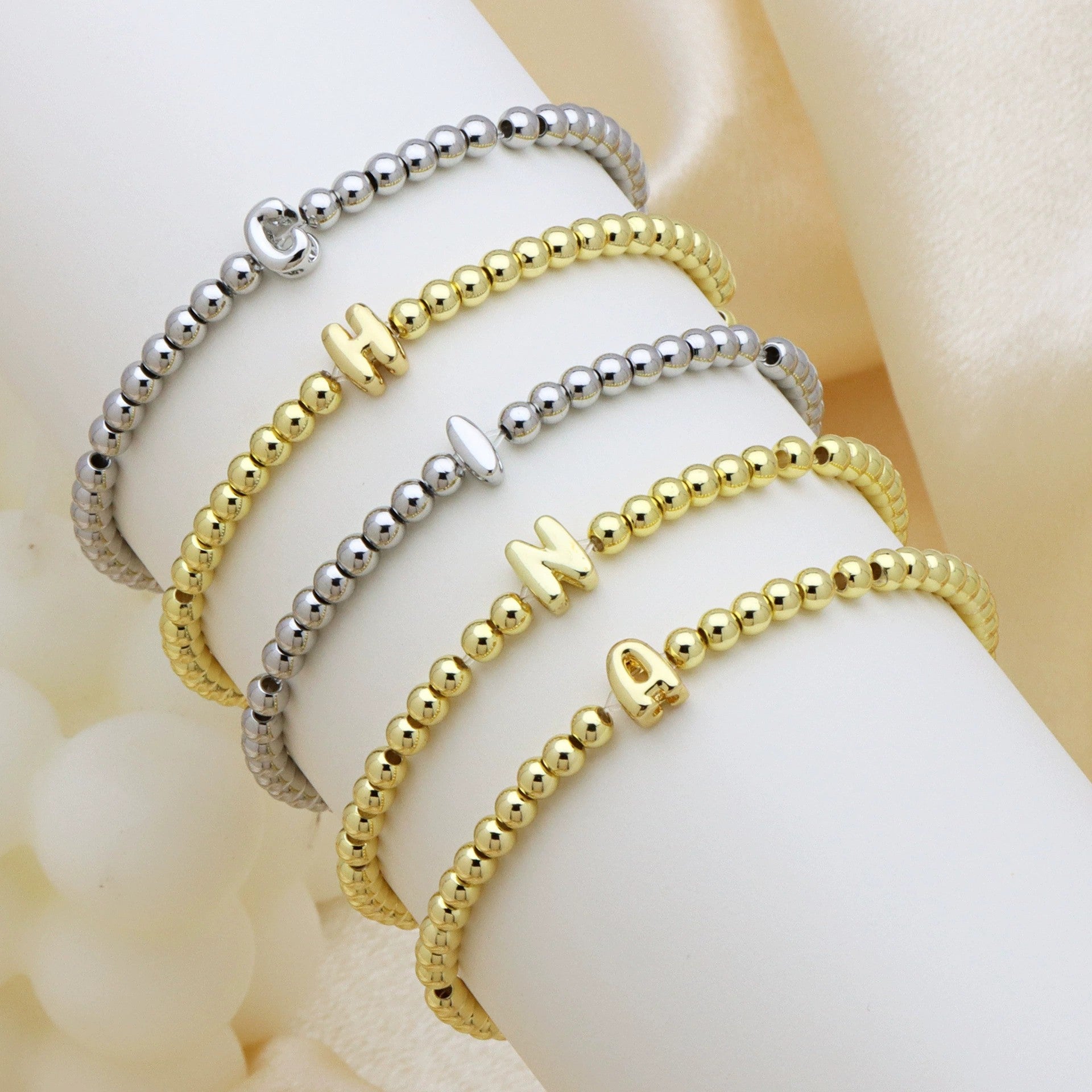 Custom 18K Plated Beads Letter Bracelet