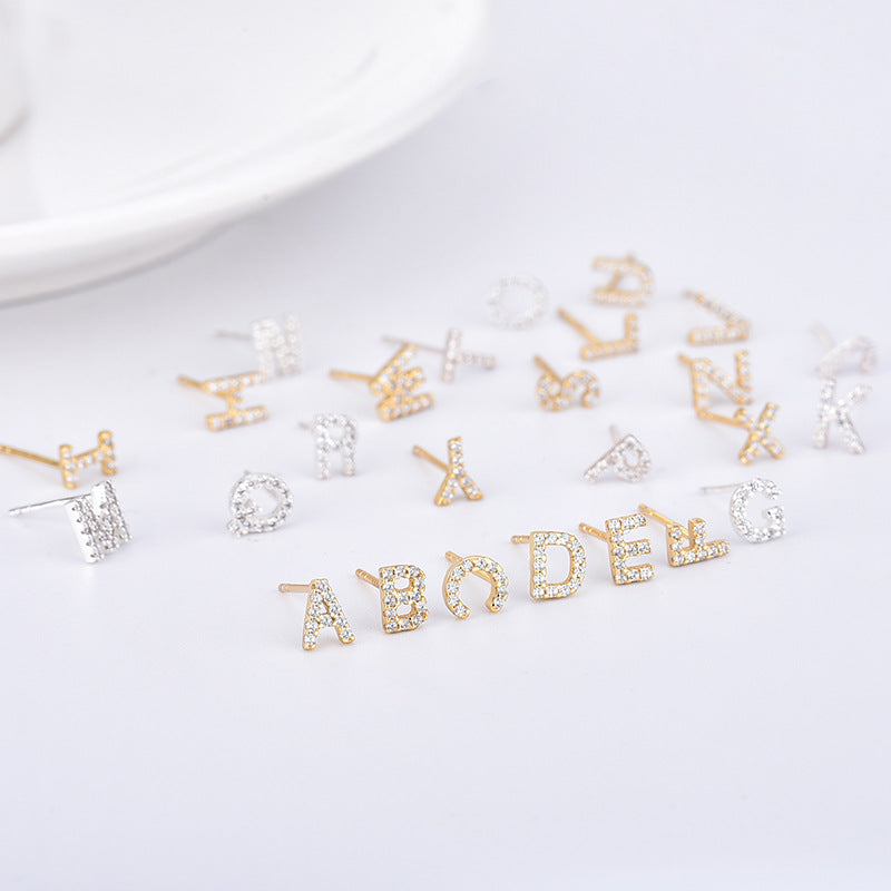S925 Sterling Silver Initial Letter Stud Earring