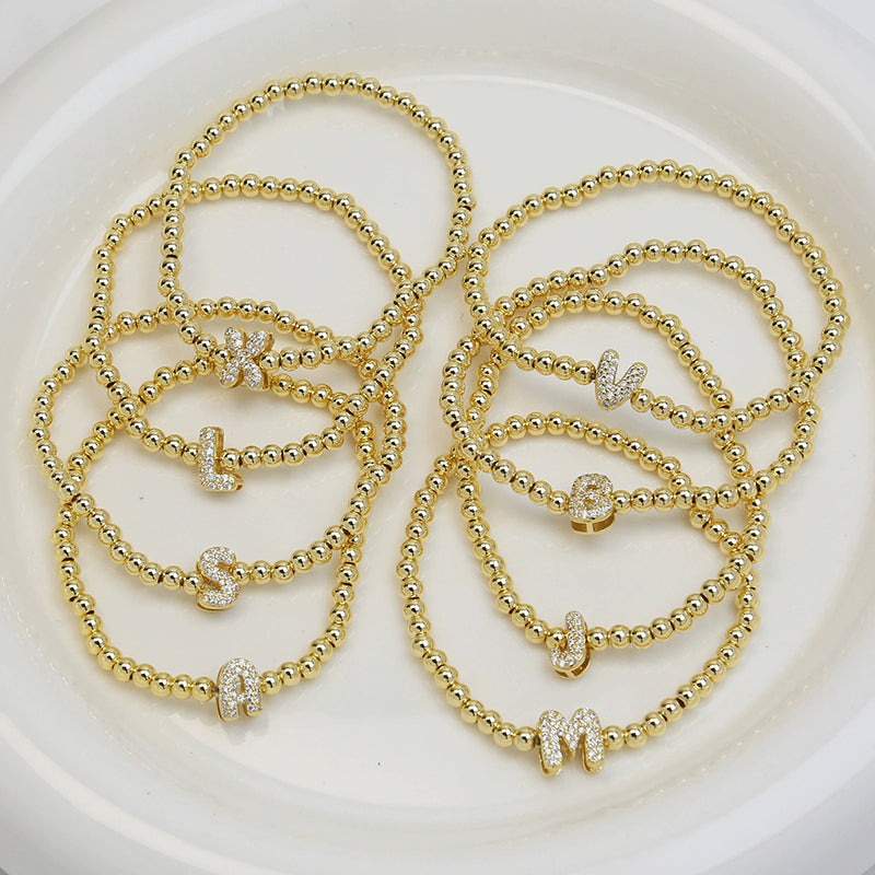 18K Plated Copper Beads Bubble Initial Letter Bracelet
