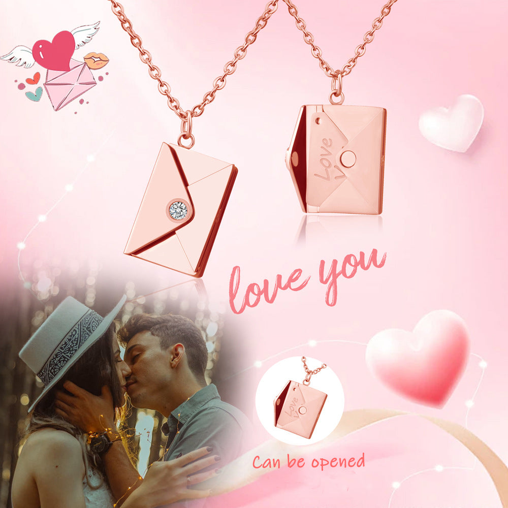 Personalized Secret Message Love Letter Envelope Necklace for Girlfriend, Wife, Mom