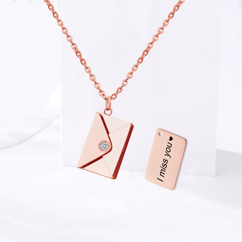 Personalized Secret Message Love Letter Envelope Necklace for Girlfriend, Wife, Mom