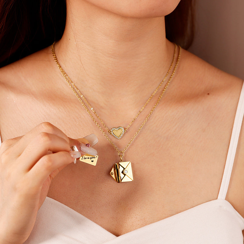 Personalized Secret Message Love Letter Envelope Necklace for Girlfriend, Wife, Mom