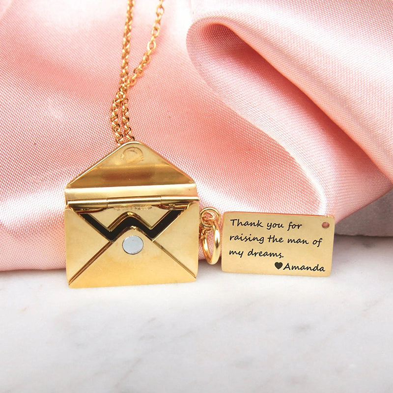 Personalized Secret Message Love Letter Envelope Necklace for Girlfriend, Wife, Mom