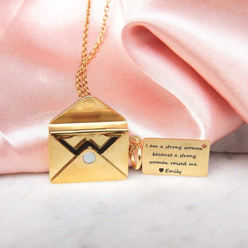 Personalized Secret Message Love Letter Envelope Necklace for Girlfriend, Wife, Mom