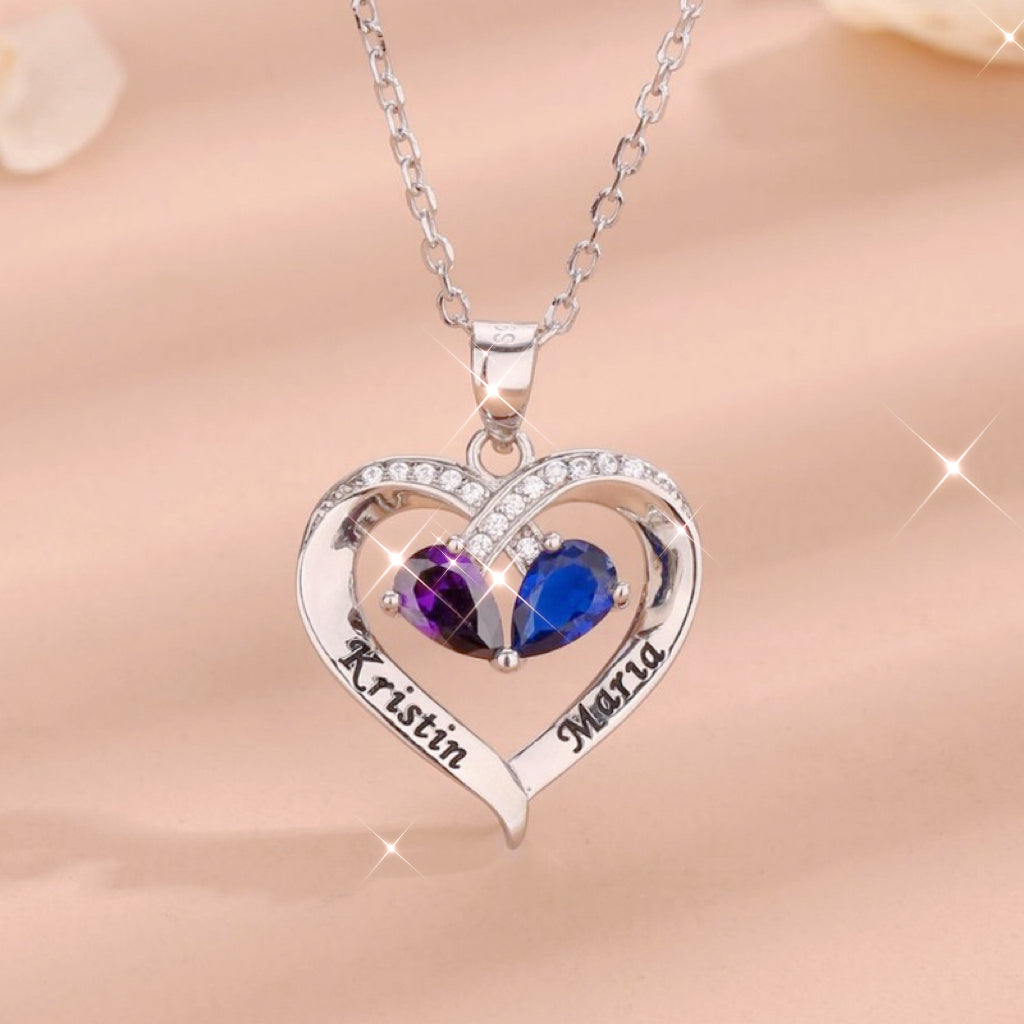 Personalized Birthstone Heart Necklace, Gift for Girlfriend Wife Mom Friends