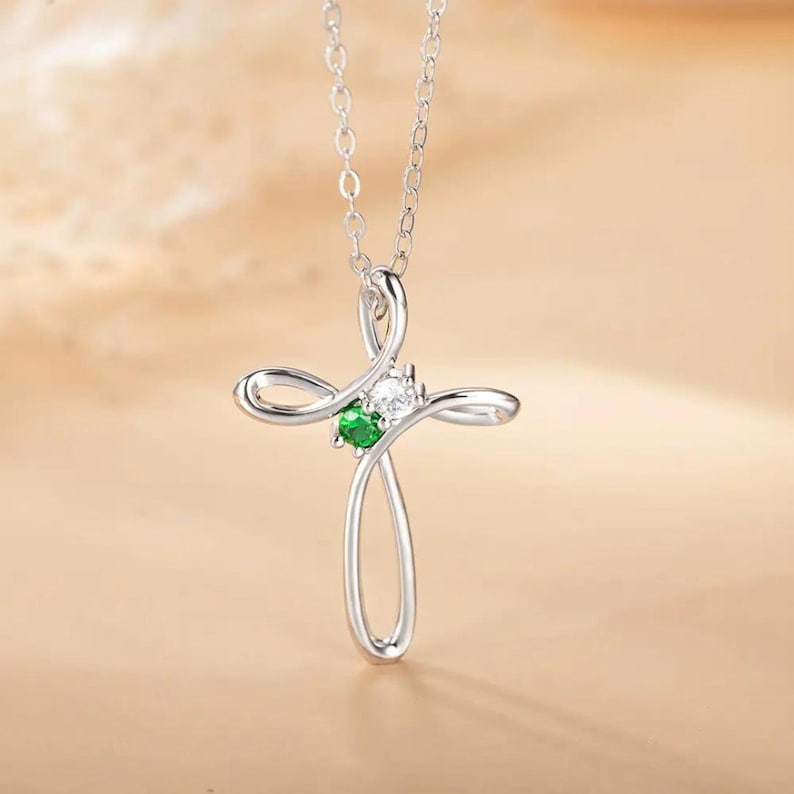 Custom Family Birthstone Cross Necklace