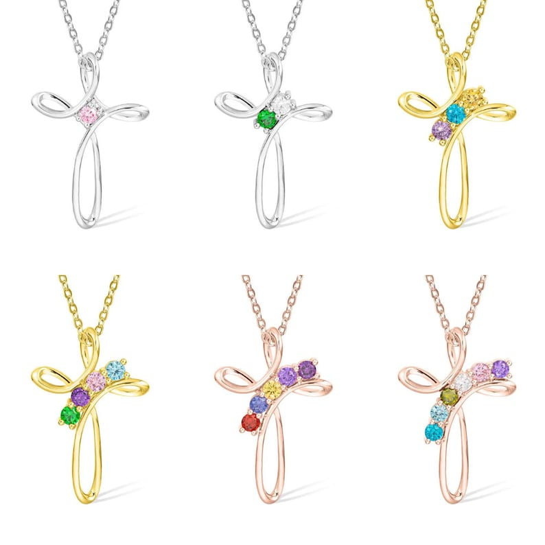 Custom Family Birthstone Cross Necklace