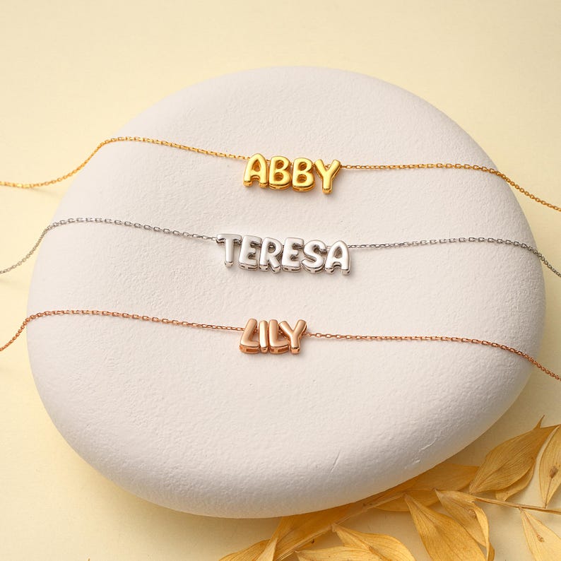 18K Bubble Letter Name Necklace Gift for Women Wife Daughter Teens