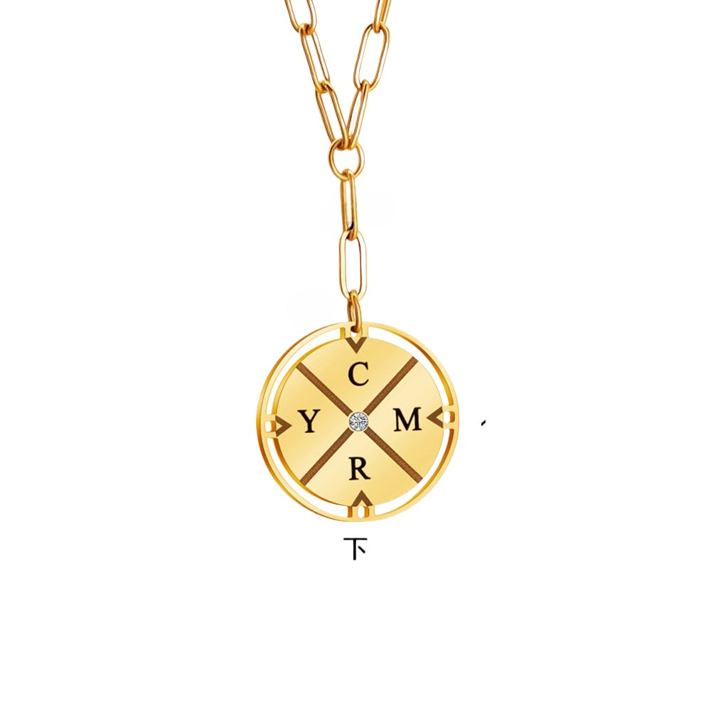 Custom Letter Compass Necklace for Couples Women Men
