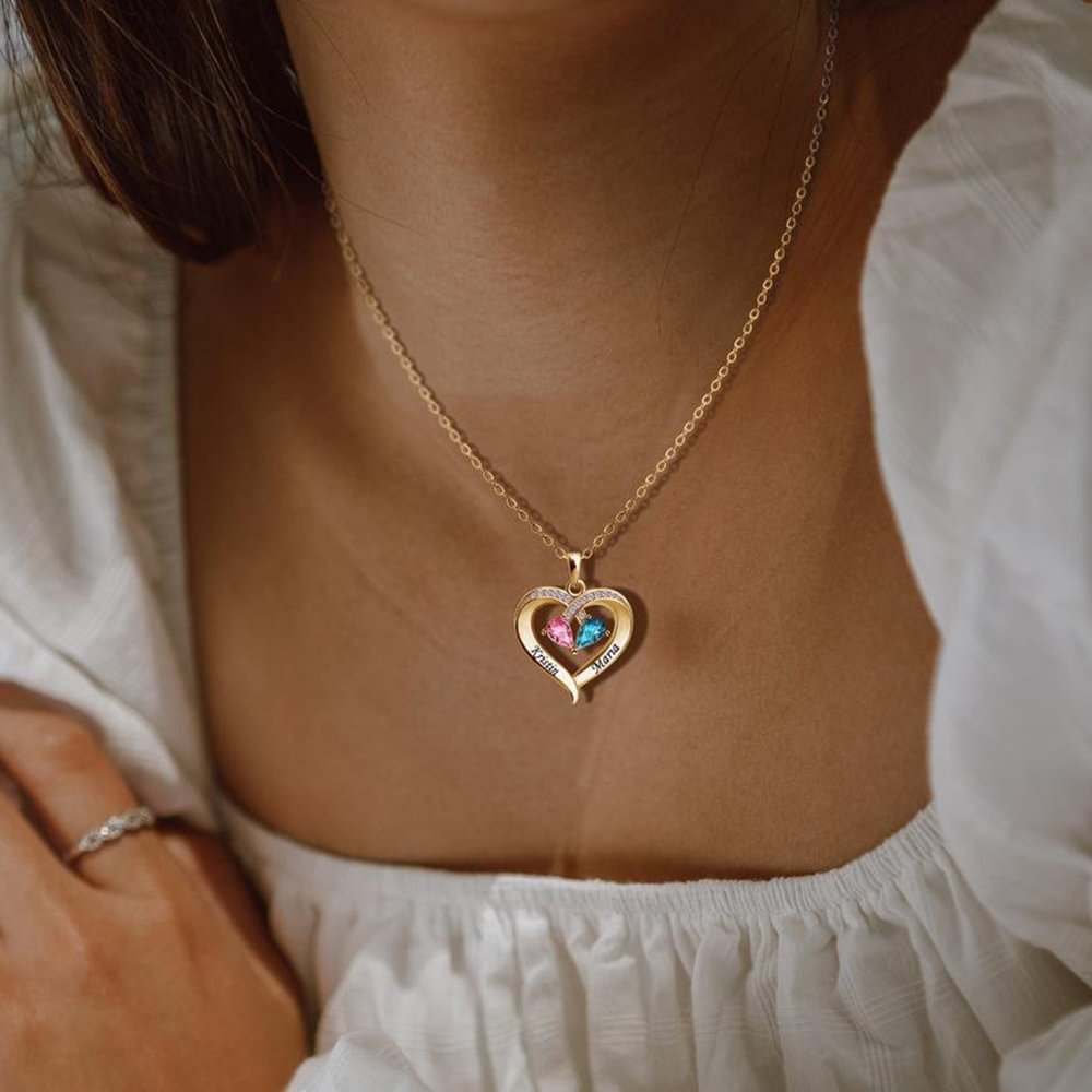 Personalized Birthstone Heart Necklace, Gift for Girlfriend Wife Mom Friends