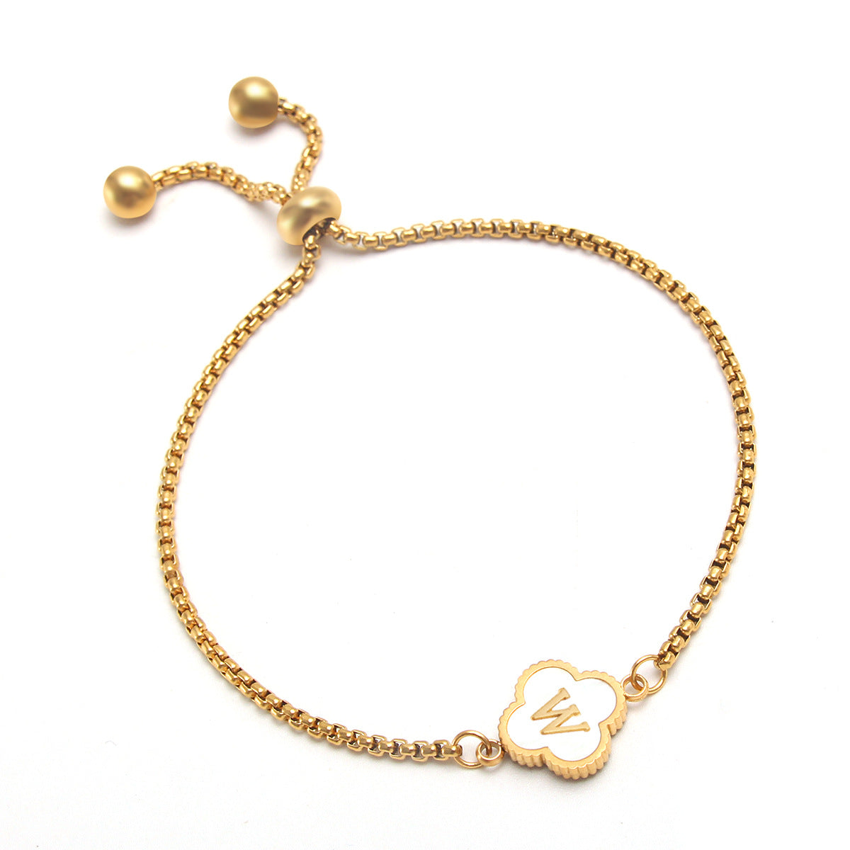18K Plated Adjustable Four Leaf Lucky Clover Initial Letter Bracelet