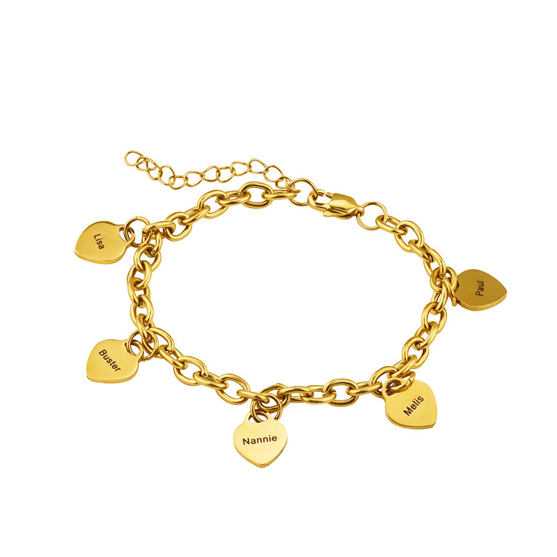 Custom Engraved Name Heart Bracelet for Women Mom Gift