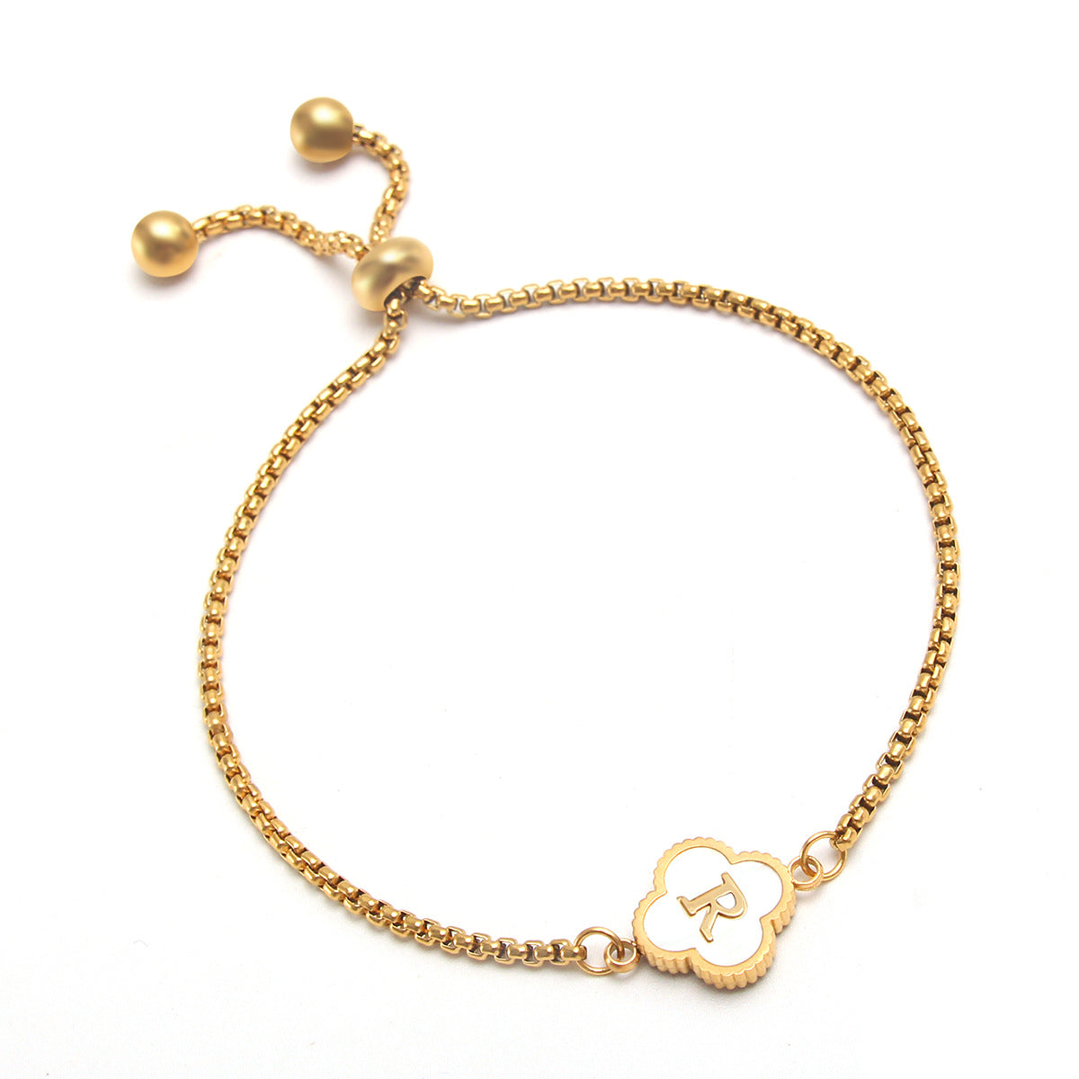18K Plated Adjustable Four Leaf Lucky Clover Initial Letter Bracelet