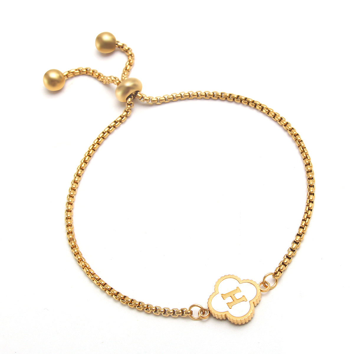 18K Plated Adjustable Four Leaf Lucky Clover Initial Letter Bracelet