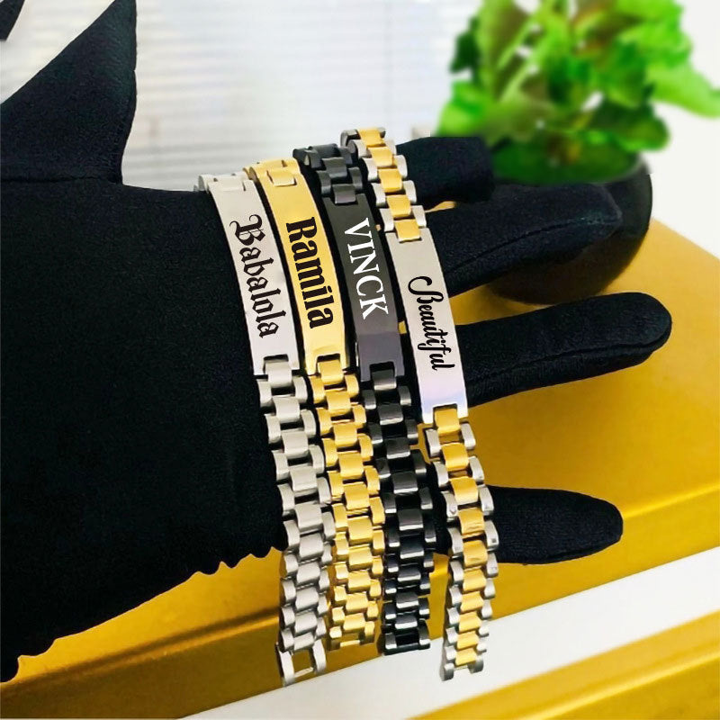 Custom Name Engraved Name Titanium Steel Bracelet for Men