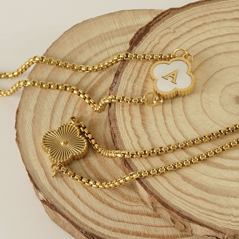 18K Plated Adjustable Four Leaf Lucky Clover Initial Letter Bracelet