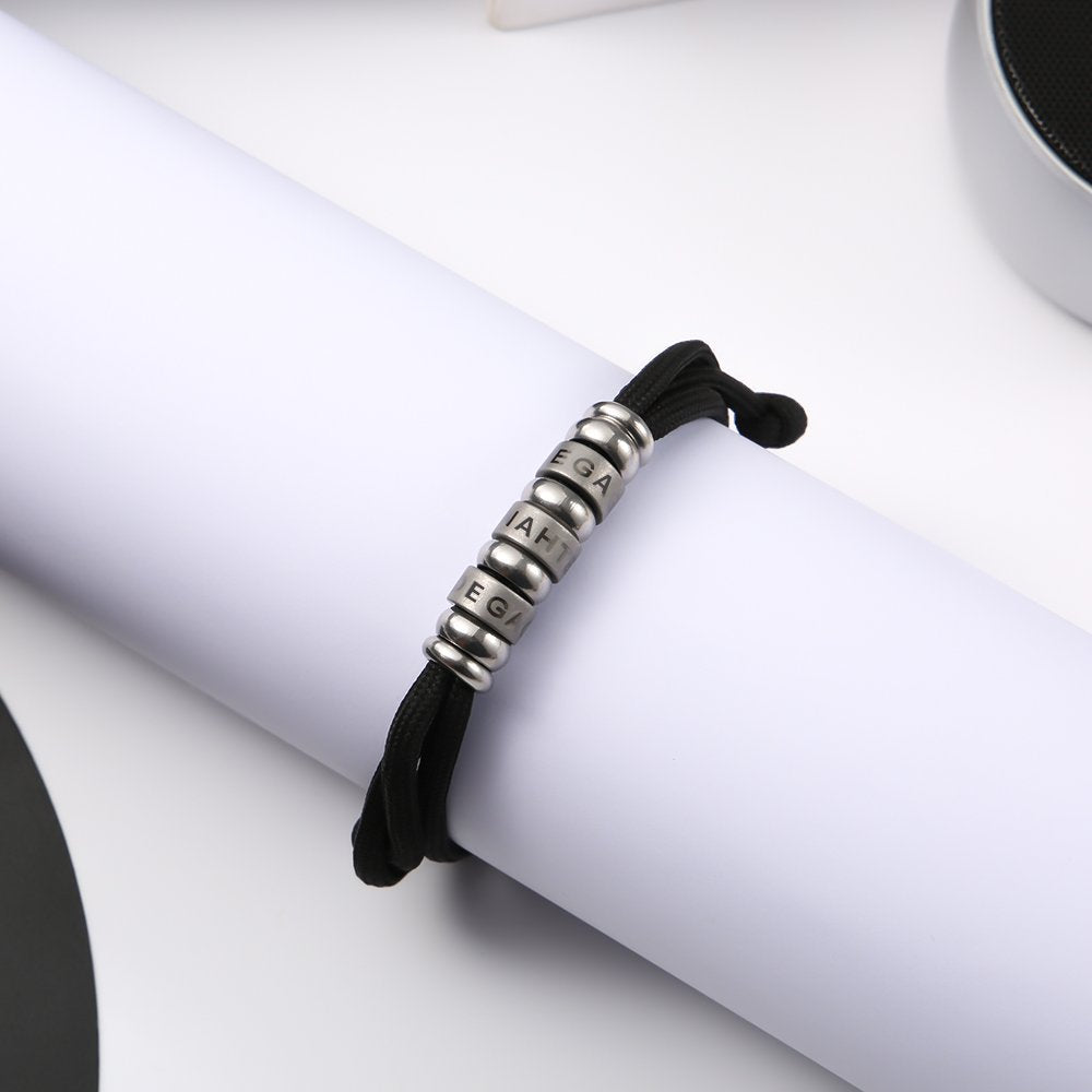 Custom Black Obsidian Family Name Dad Bracelet