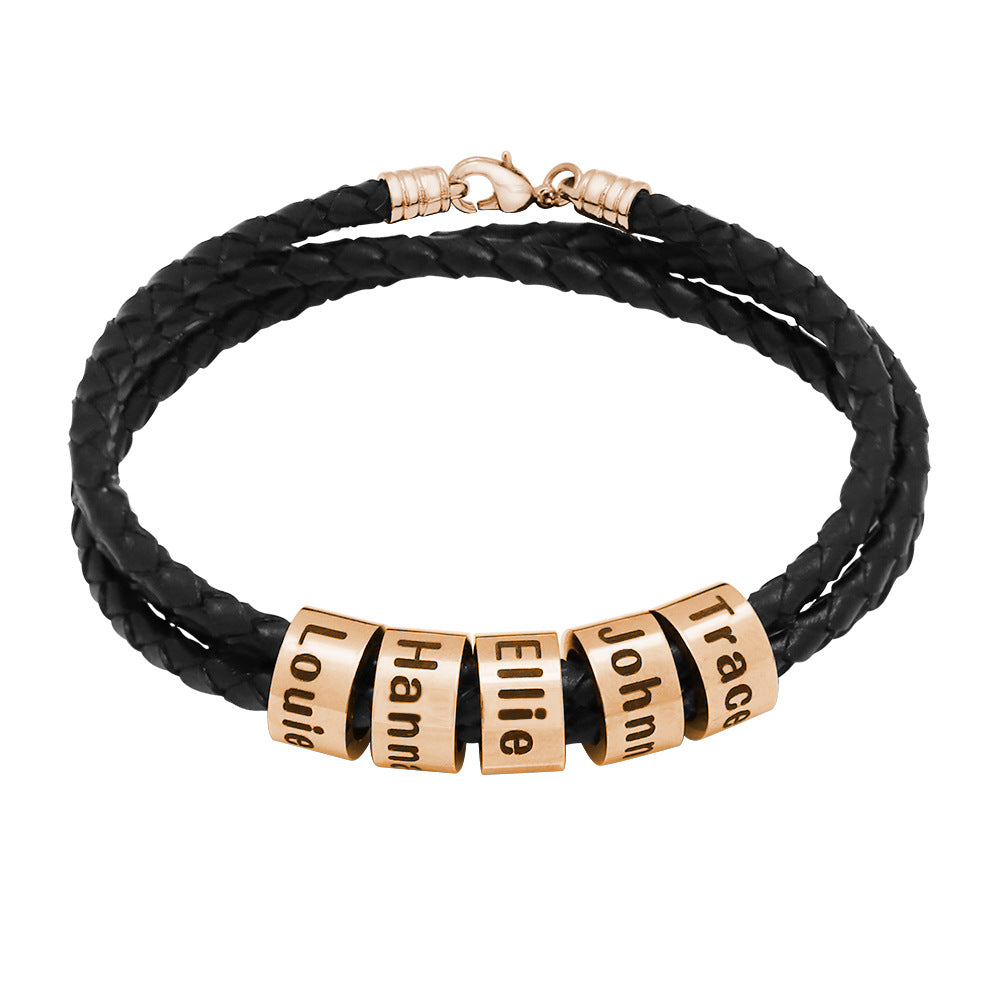 Personalized Mens Woven Leather Bracelet, Christmas Father's Day Gift for Dad Boyfriend Husband