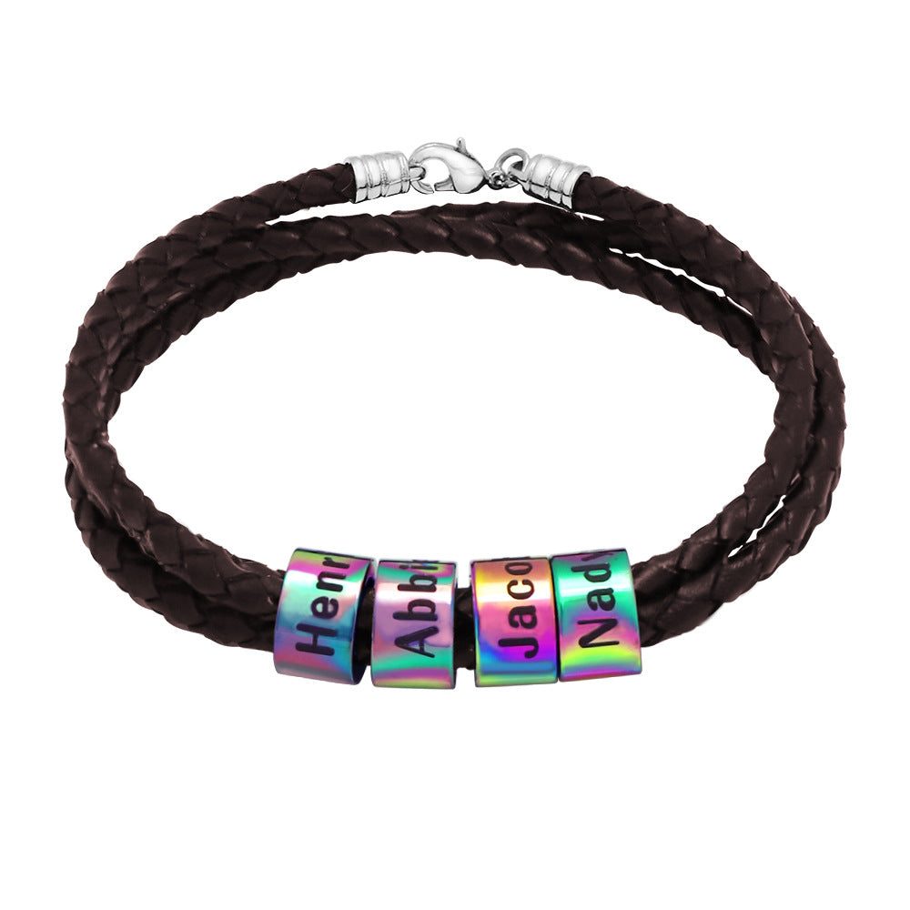 Personalized Mens Woven Leather Bracelet, Christmas Father's Day Gift for Dad Boyfriend Husband